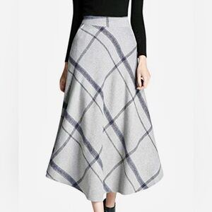 Tanming NWT Winter Warm Elastic Waist Wool Plaid A-Line Pleated Long Skirt Med